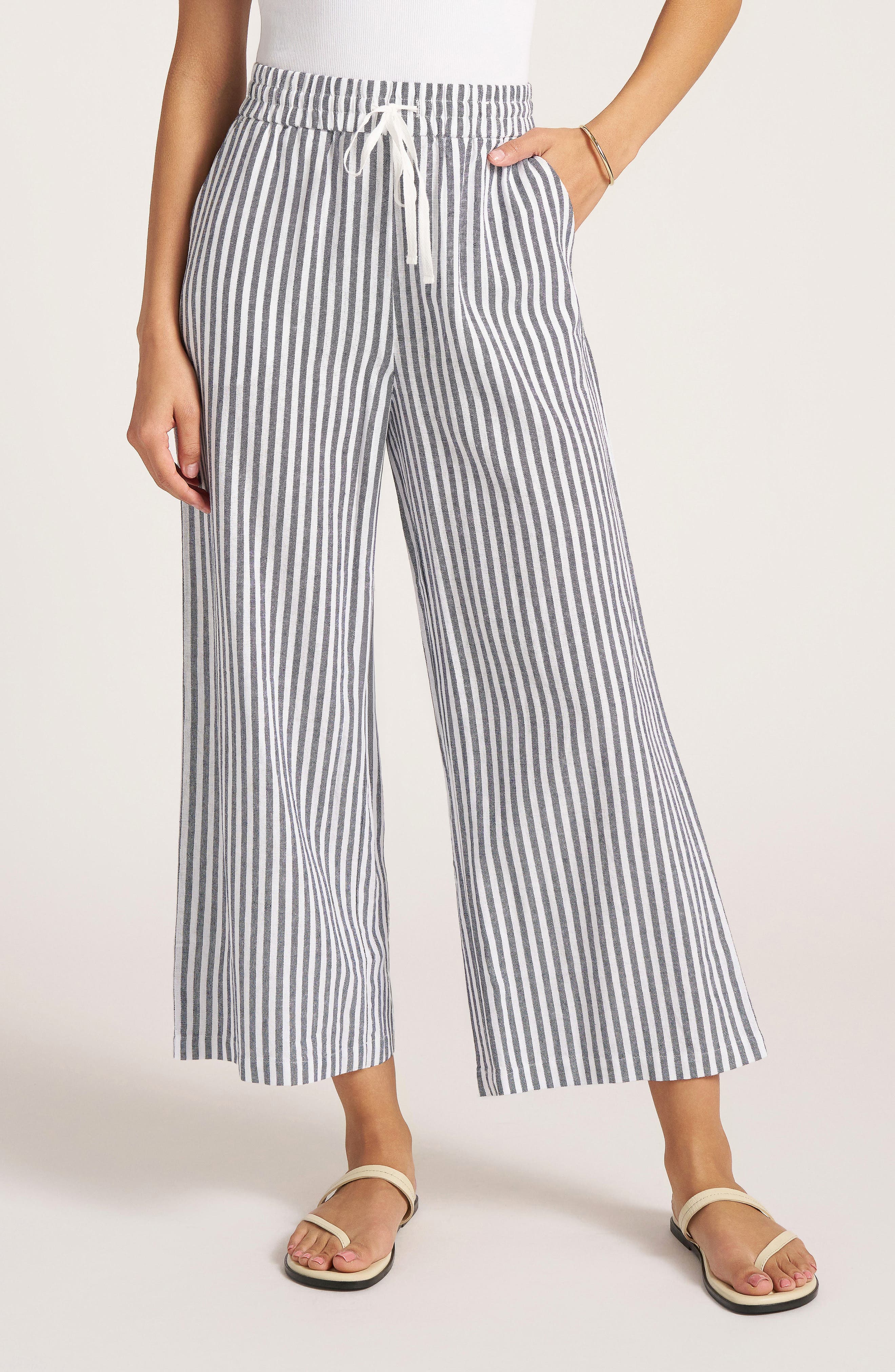 Beverly Relaxed Stripe Linen Blend Drawstring Pants - image 3