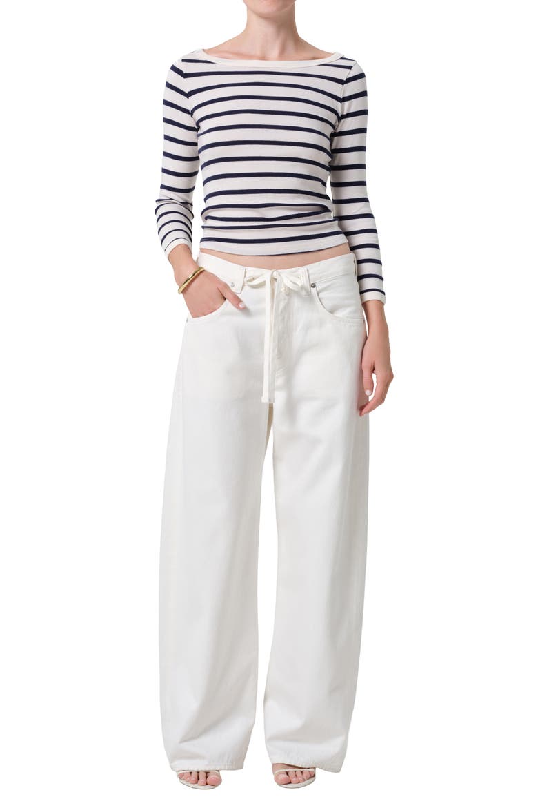 Stripe Boat Neck Long Sleeve Rib T-Shirt, Alternate, color, AZURE STRIPE