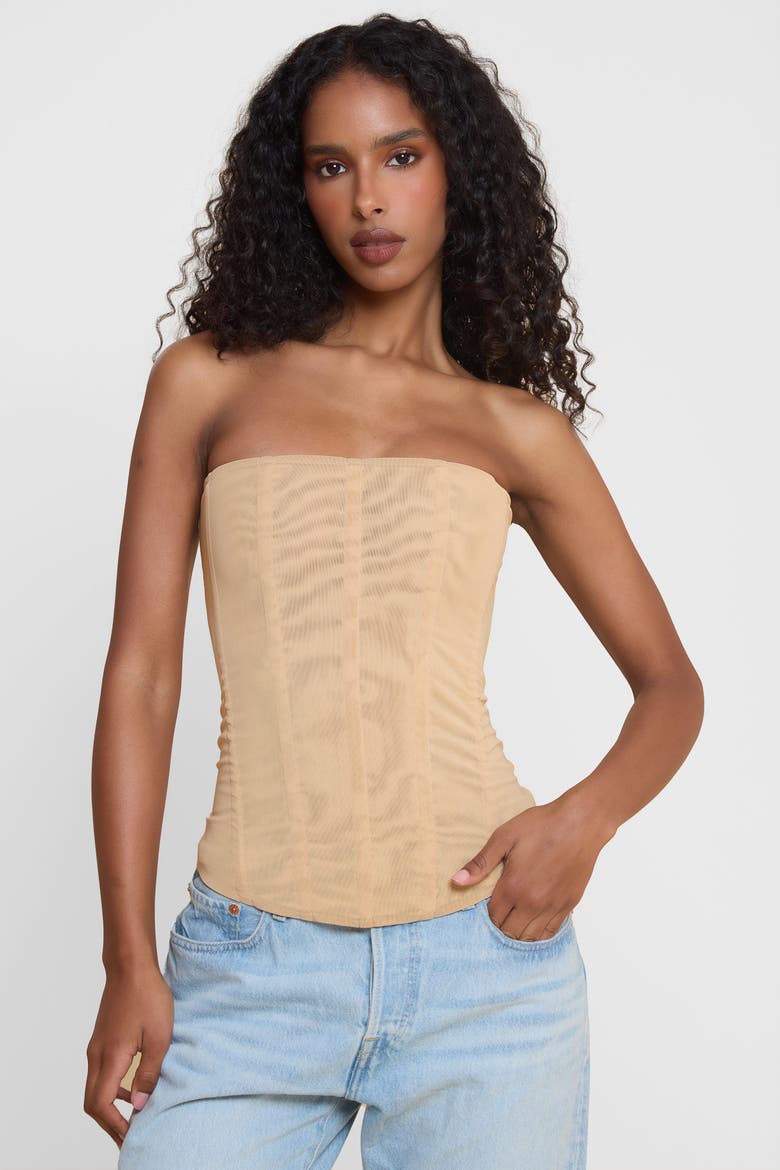 Muse Mesh Corset Top, Alternate, color, Tan