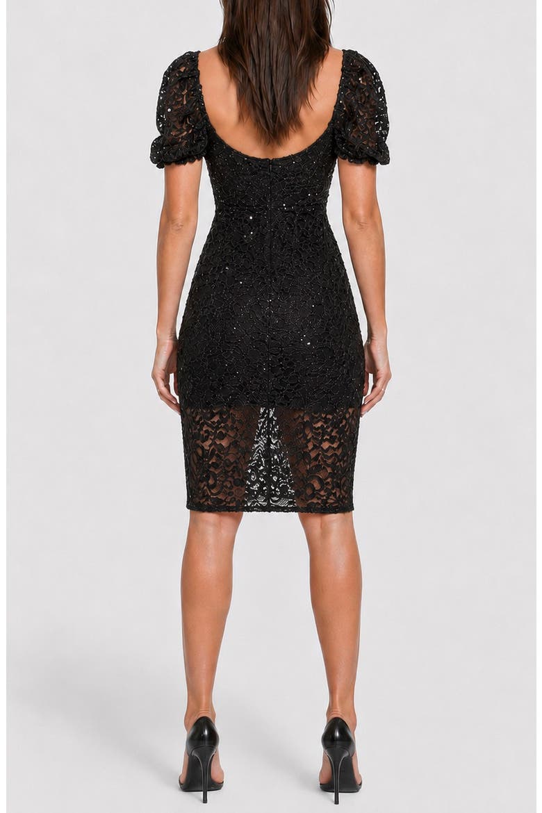 Puff Sleeve Lace Minidress, Alternate, color, BLACK