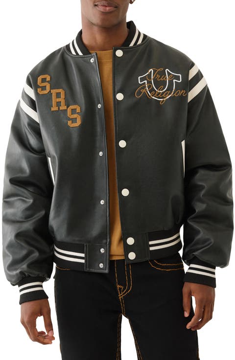 Faux Leather Varsity Jacket