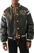 True Religion Faux Leather Varsity Jacket