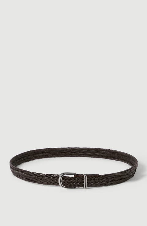 Chevron-effect braided leather belt