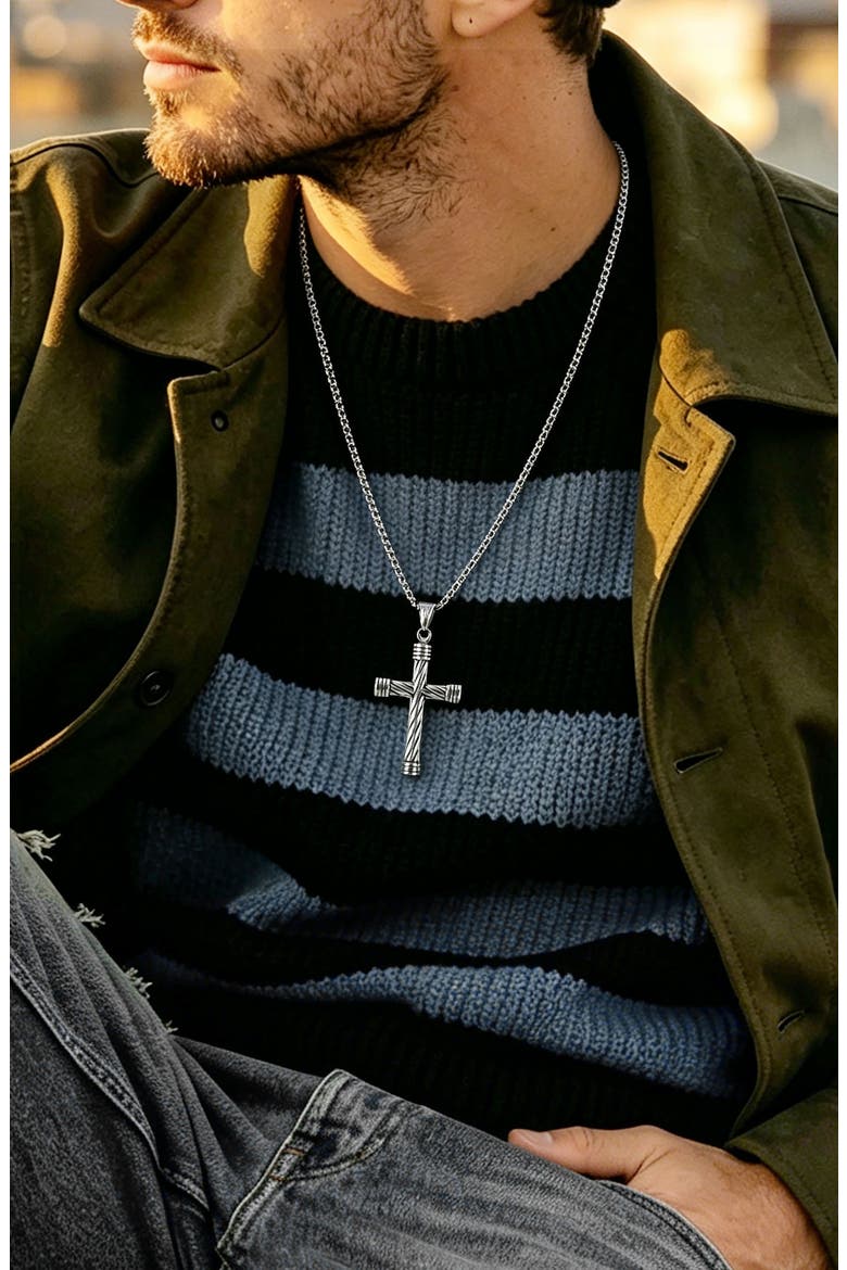 Men's Twisted Cross Pendant Necklace, Alternate, color, SILVER