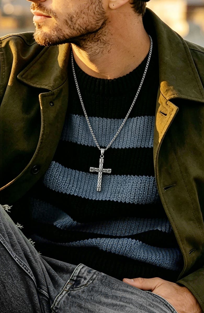 EDFORCE Men's Twisted Cross Pendant Necklace, Alternate, color, Silver