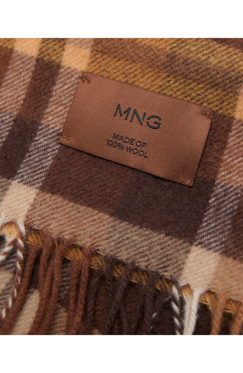 MANGO Check Wool Scarf, Alternate, color, Chocolate