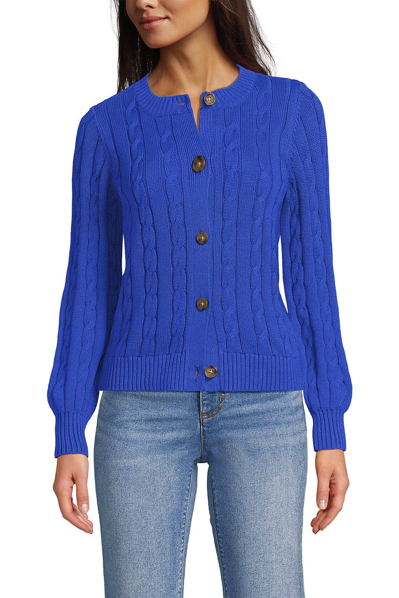 Drifter Classic Cable Crew Neck Cardigan Sweater, Alternate, color, Vibrant Lapis