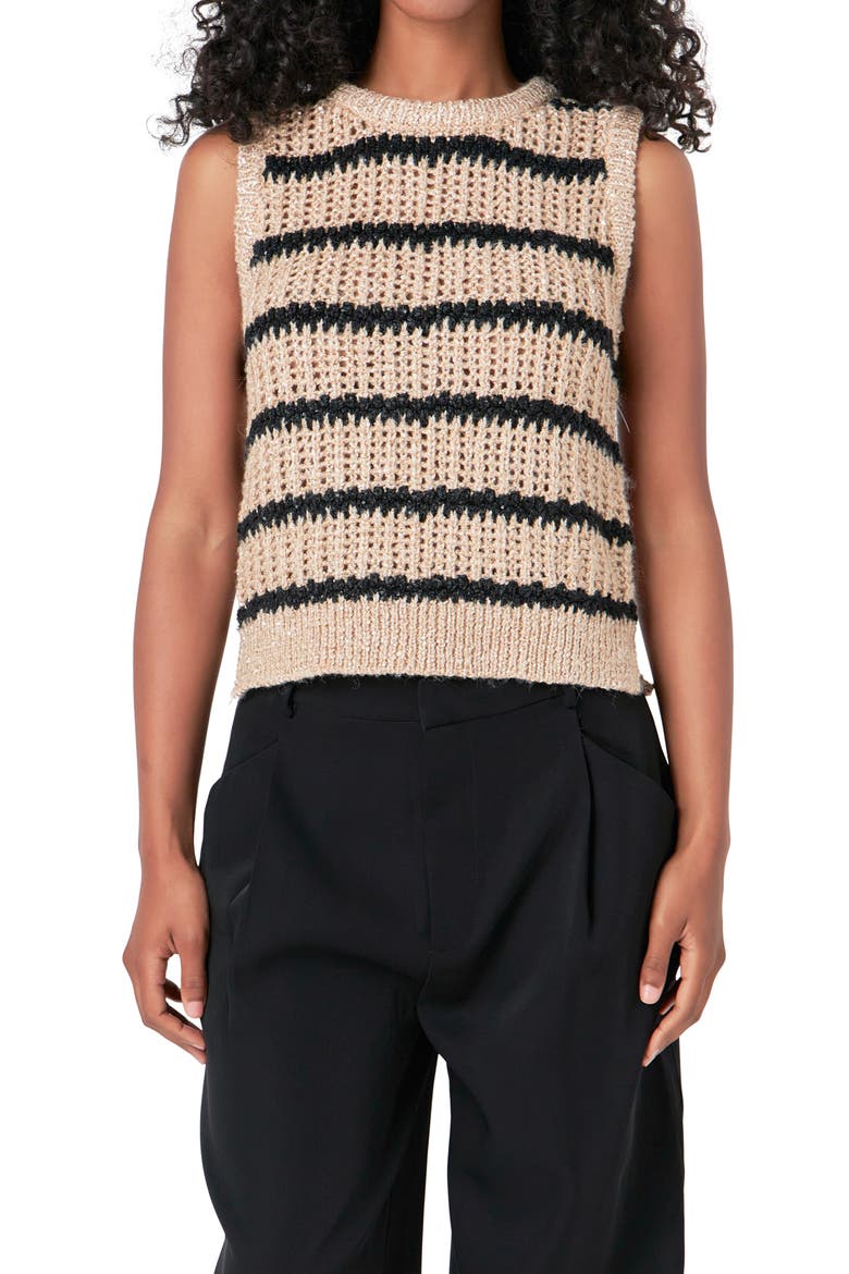 Sequin Stripe Sweater Vest, Alternate, color, TAUPE/ BLACK