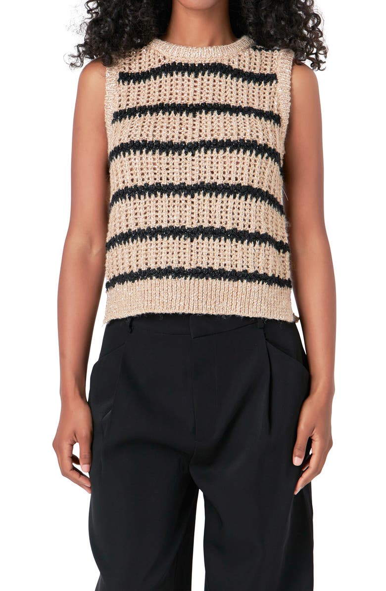 Endless Rose Sequin Stripe Sweater Vest, Alternate, color, Taupe/ Black