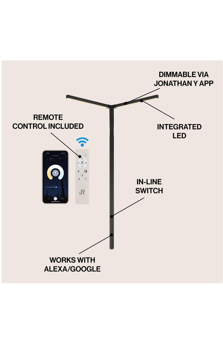 JONATHAN Y Madsen 18.25" 2-Light Modern Minimalist Iron Integrated Plug-In LED Sconce for Ceiling Corner with App/Remote Controllers, Black, Alternate, color, Black
