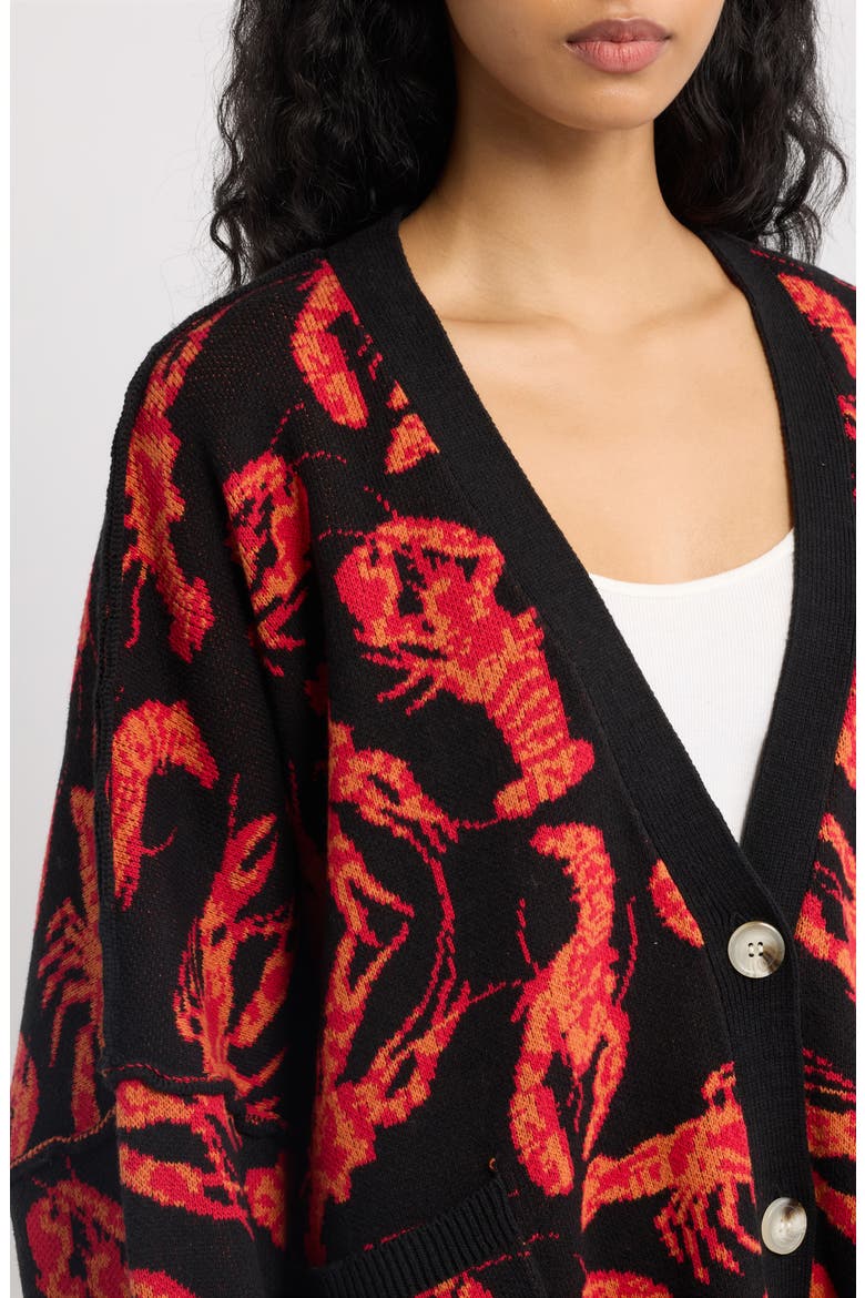 You're My Lobster Oversized Cardigan, Alternate, color, BLACK WITH RED LOBSTERS