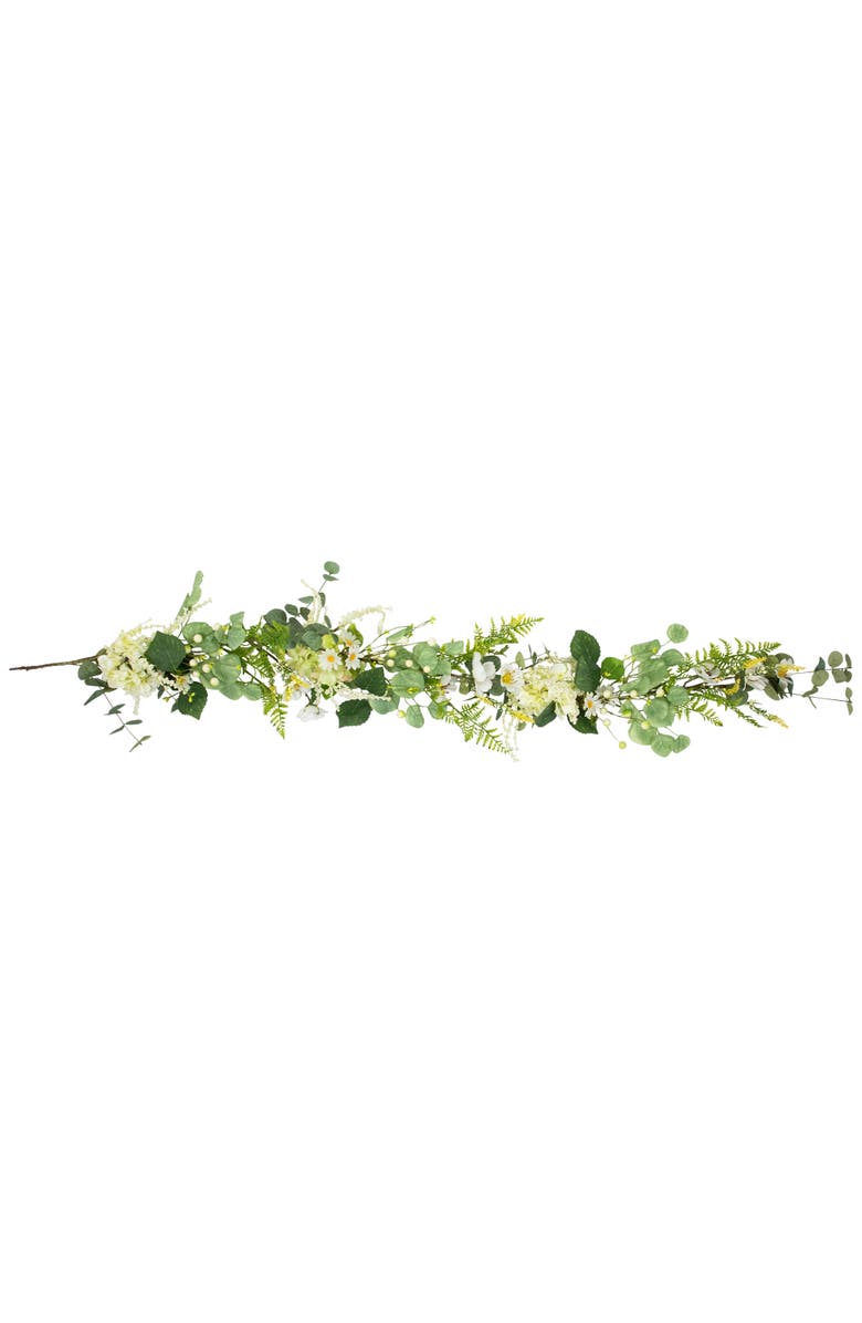 Northlight Hydrangea and Eucalyptus Artificial Floral Spring Garland - 5', Main, color, White