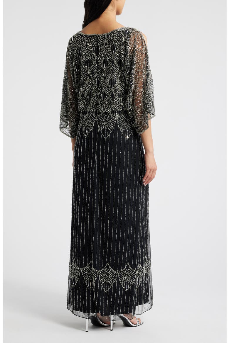 Beaded Cold Shoulder Blouson Cocktail Dress, Alternate, color, BLACK/ SILVER