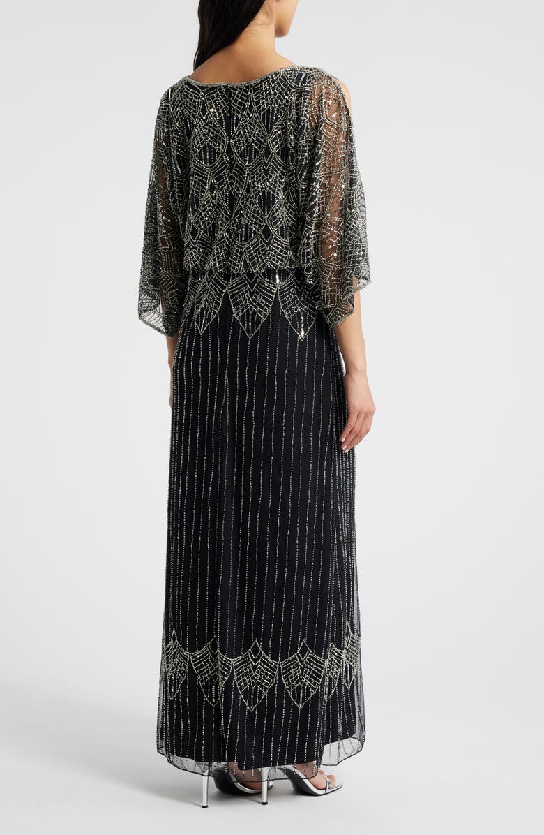 Pisarro Nights Beaded Cold Shoulder Blouson Cocktail Dress, Alternate, color, Black/ Silver