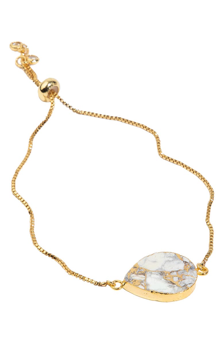 SAACHI 18K Gold Plated Mojave Turquoise Teardrop Slider Bracelet, Main, color, White