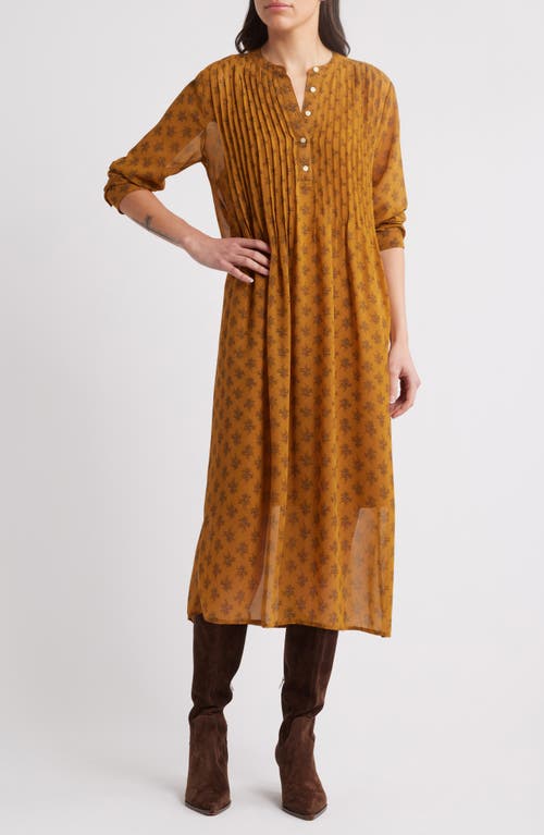 Shop Treasure & Bond Floral Print Long Sleeve Midi Dress In Brown- Navy Sprout Ditsy