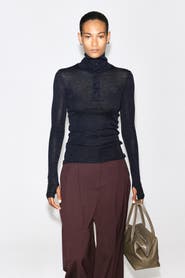 COS Merino Wool Buttoned Mock-Neck Top