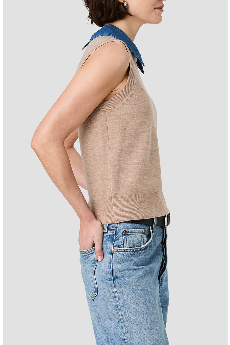 Babysoft Denim Collar Knit Vest, Alternate, color, TAUPE/ SKY BLUE VINTAGE