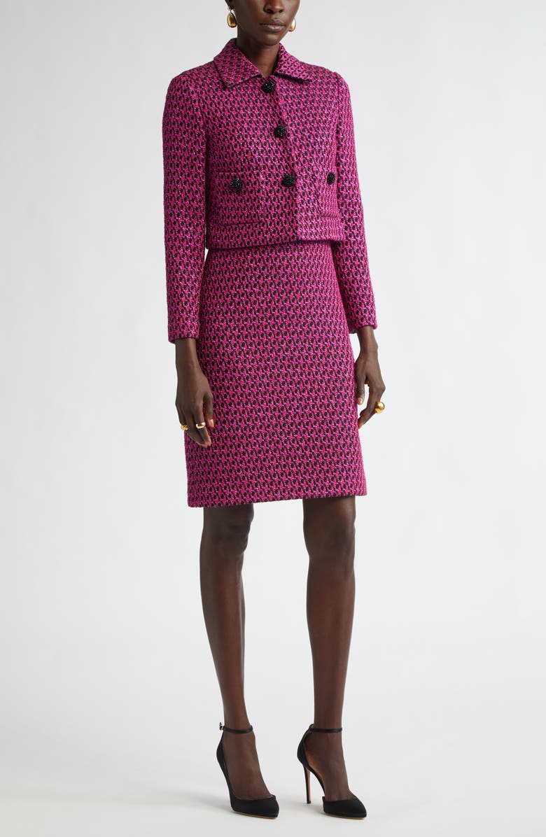 ST. JOHN Honeycomb Tweed Knit Crop Jacket, Alternate, color, Black/ Wild Orchid Multi