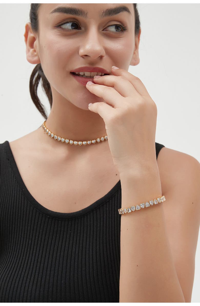 Classicharms Heart Shaped Cubic Zirconia Cuff Bracelet Set, Alternate, color, Gold