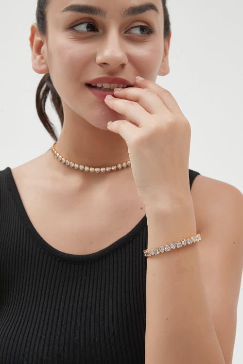 Classicharms Gold Heart Shaped White Clear Zirconia Bangle Bracelet