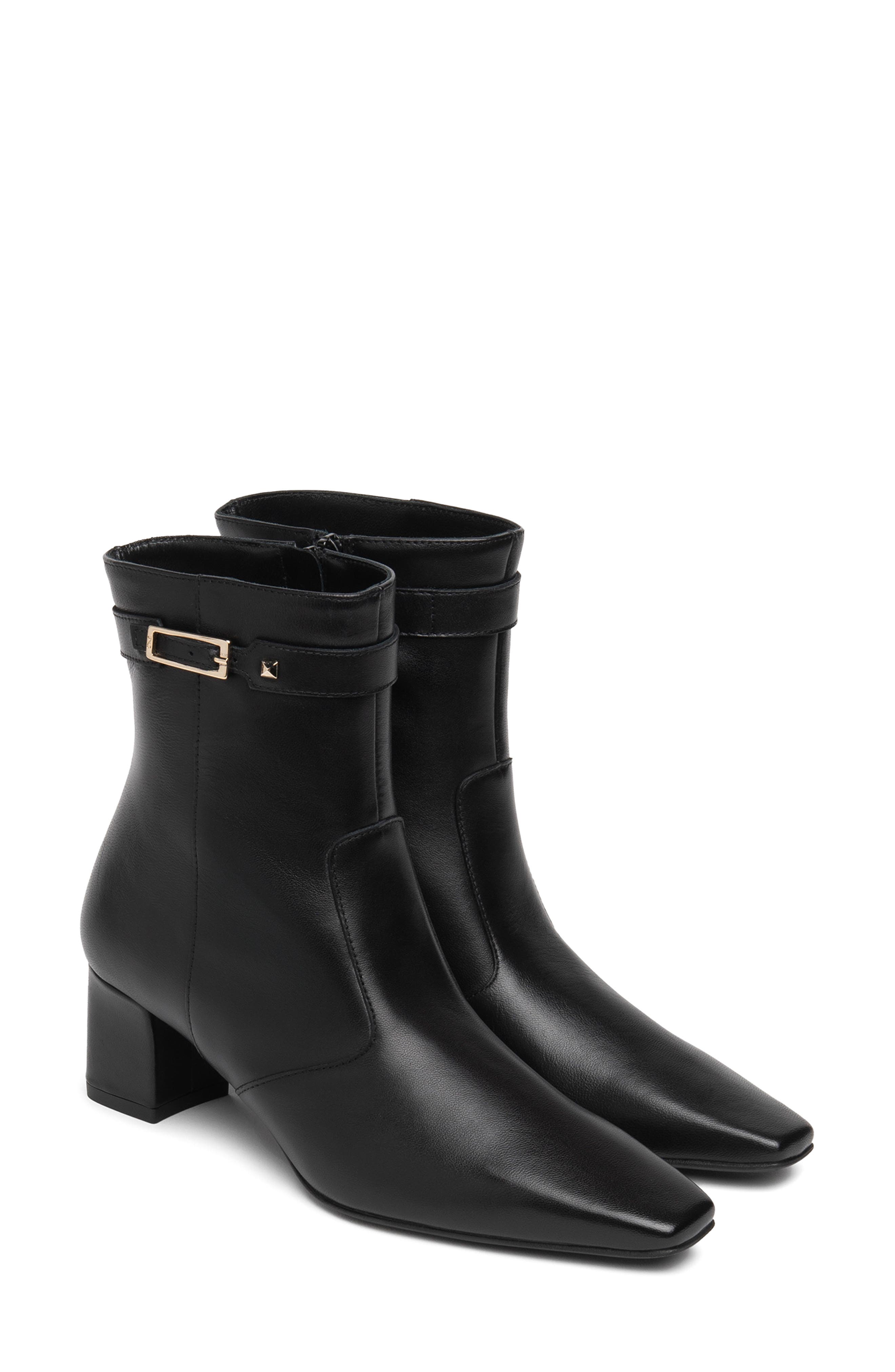 Leather Block Heel Bootie, Main, color, BLACK