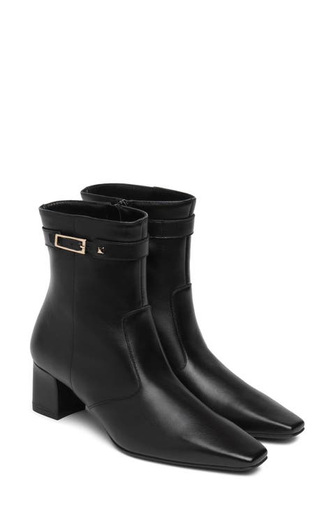 Leather Block Heel Bootie