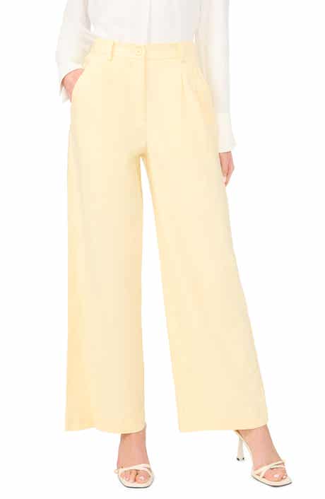 Pleated High Waist Linen Blend Dress Pants