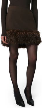 Apparis Meadow Stretch Crepe Miniskirt with Faux Fur Trim