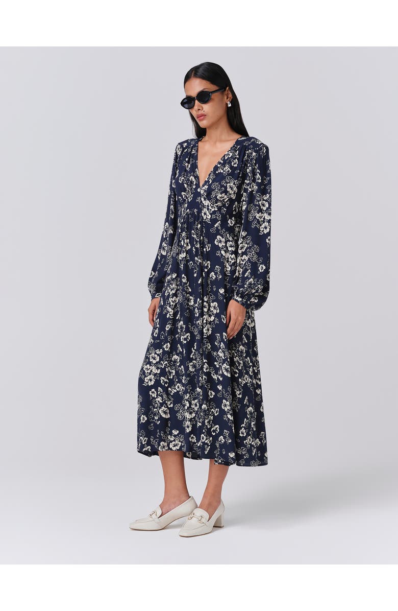 Ghost London Wren Floral V Neck Midi Dress, Main, color, Navy Floral