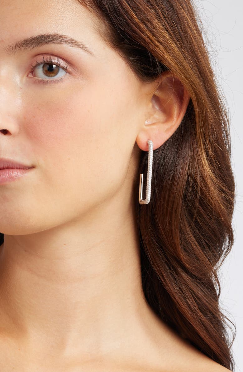 Nordstrom Pavé Cubic Zirconia Rectangle Hoop Earrings, Alternate, color,