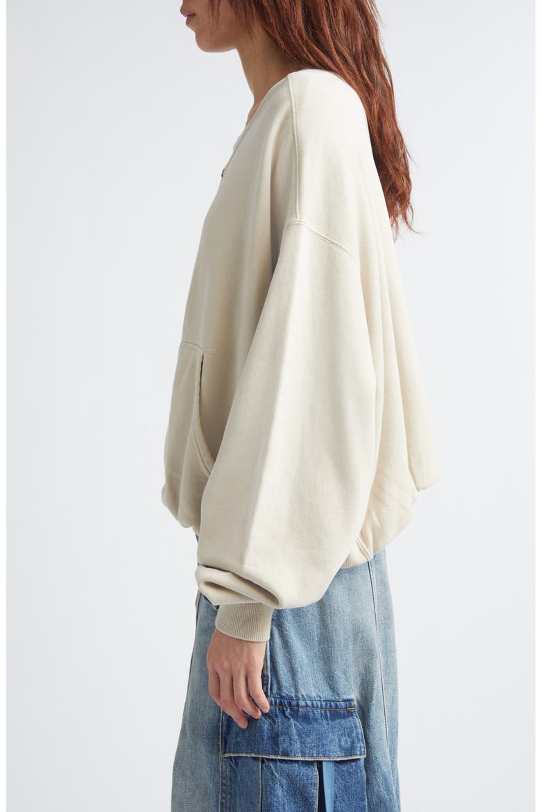 Oversize Balloon Zip Crewneck Sweatshirt, Alternate, color, NATURAL OFF WHITE