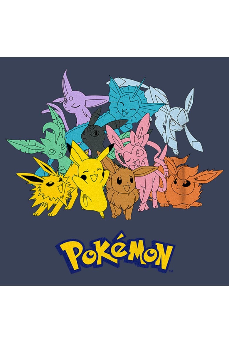Boy's Pokemon Pikachu and Eeveelutions Logo  Graphic T-Shirt, Alternate, color, Navy Blue Heather