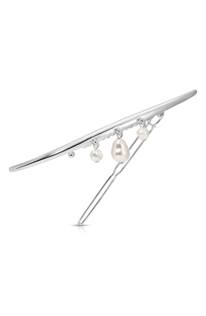 Ettika Mermaid Imitation Pearl Barrette, Alternate, color, Silver