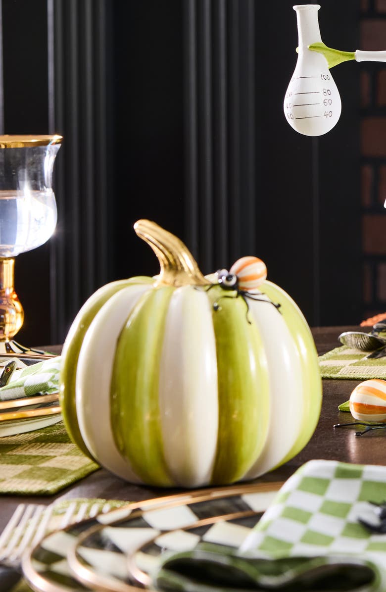 MACKENZIE CHILDS Fergal's Friend Spider On a Small Pumpkin, Alternate, color, Green