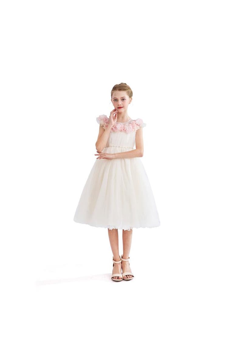 Tulleen Dress with Petal Trim, Alternate, color, White