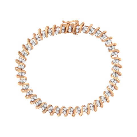 14KT Rose Gold Plated Silver Diamond S Link Tennis Bracelet