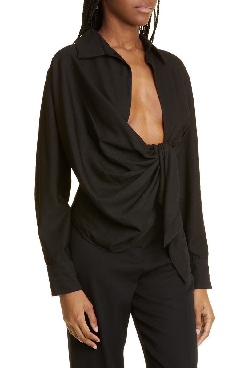 Jacquemus Bahia Open Drape Long Sleeve Shirt, Alternate, color, 