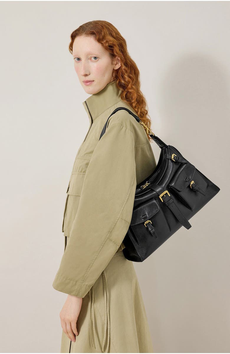 Mulberry Roxanne High Shine Leather Shoulder Bag, Alternate, color, Black