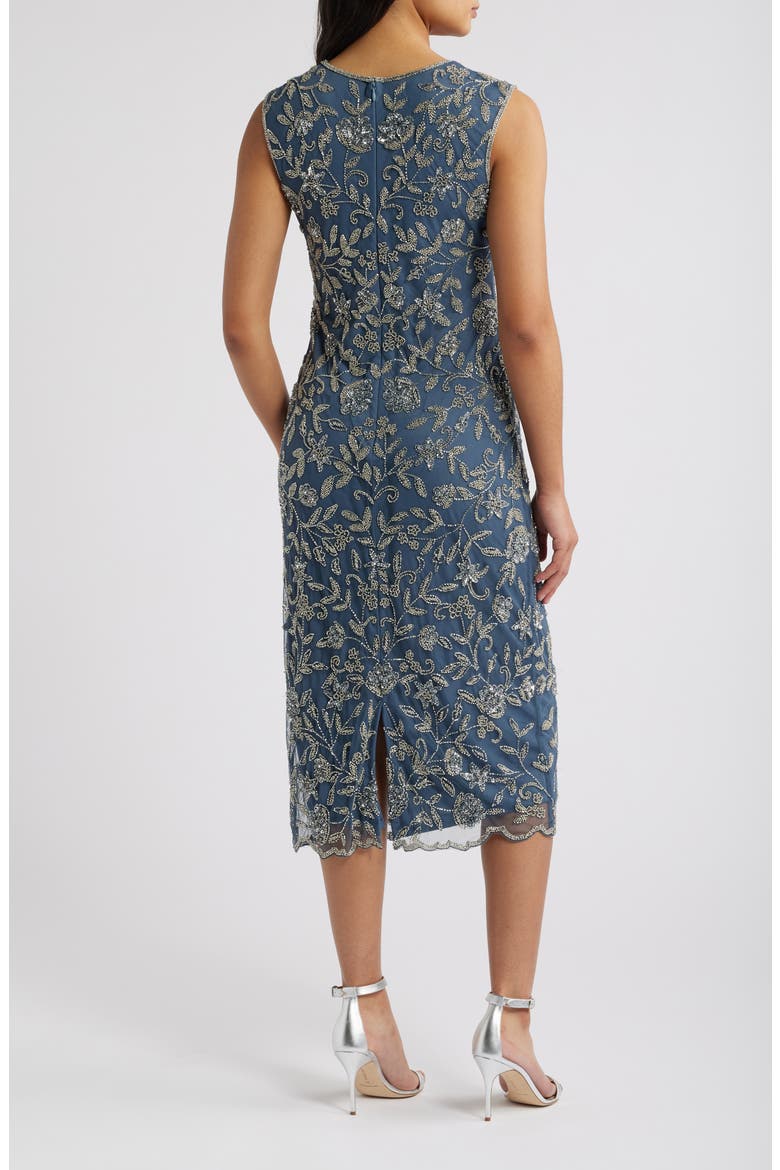 Beaded Floral Cocktail Midi Dress, Alternate, color, GREY