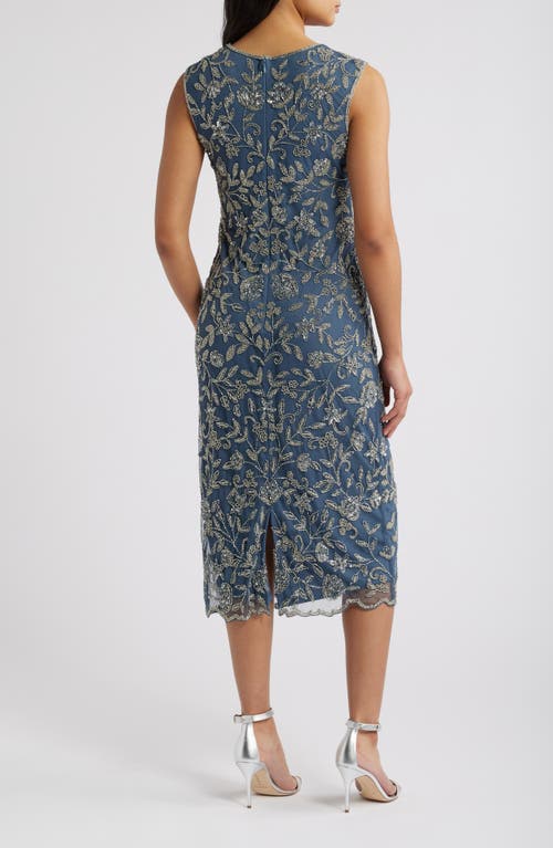 Pisarro Nights Beaded Floral Cocktail Midi Dress In Grey
