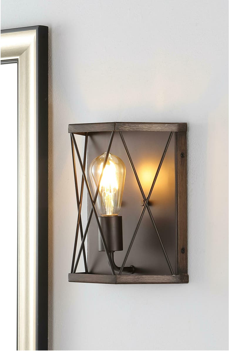 JONATHAN Y Liam 1-Light Rustic Farmhouse Iron LED Sconce, Alternate, color, Dark Brown/Oil Rubbed Bronze
