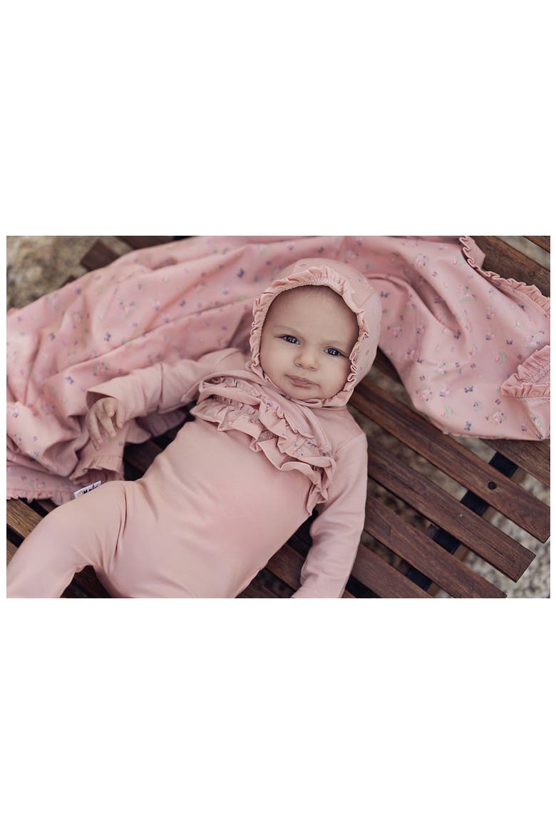 Floral Ruffle Cotton Footie, Alternate, color, MAUVE