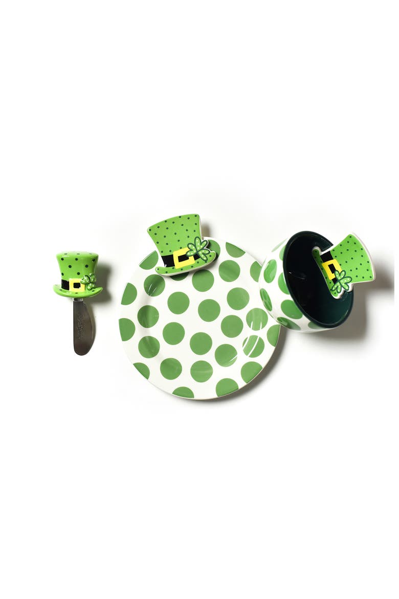 Leprechaun Hat Embellishment Plate Bowl and Spreader Set, Main, color, Green