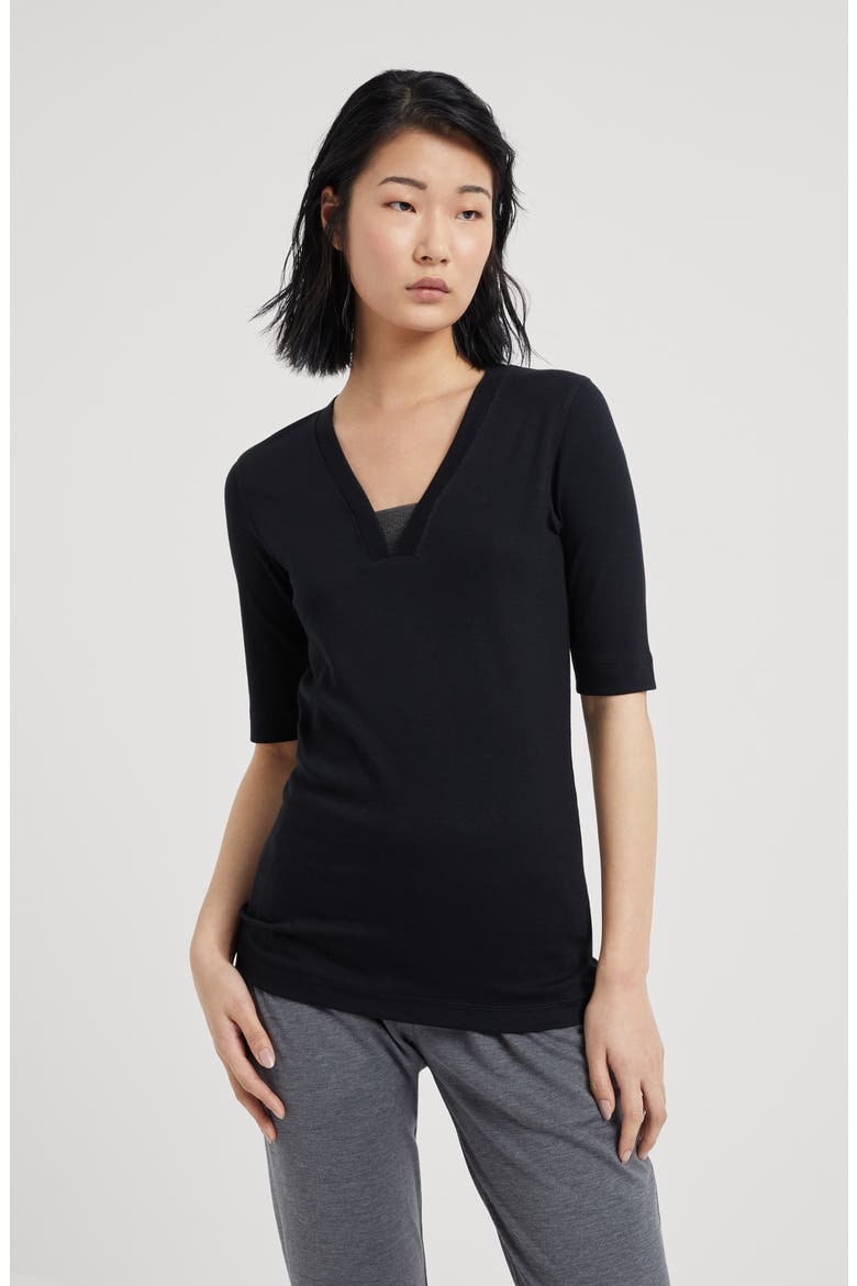 Ribbed jersey T-shirt, Alternate, color, Black