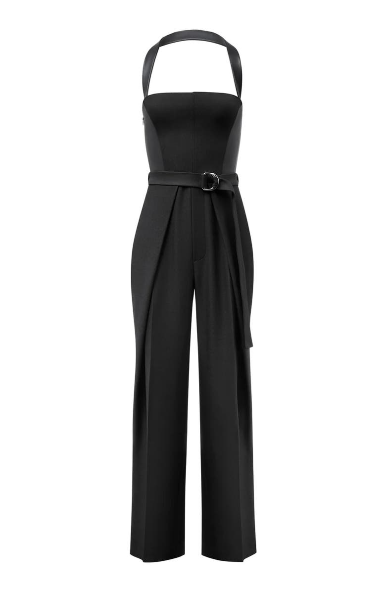 Manière De Voir Sabine Tailored Pleat Jumpsuit with Belt, Alternate, color, Black