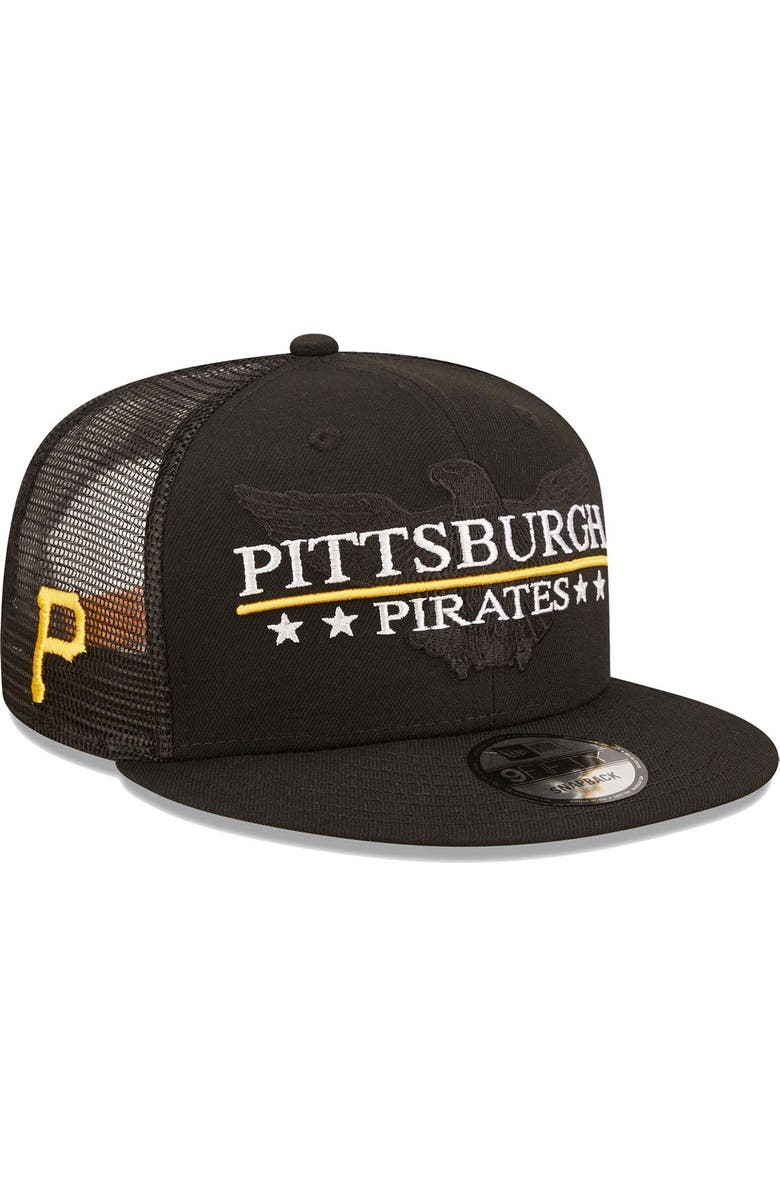 New Era Men's New Era Black Pittsburgh Pirates Patriot Trucker 9FIFTY Snapback Hat, Main, color, Black
