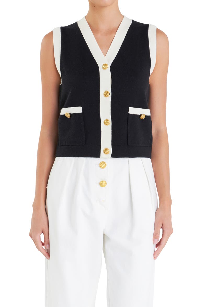 Colorblock Sweater Vest, Alternate, color, BLACK