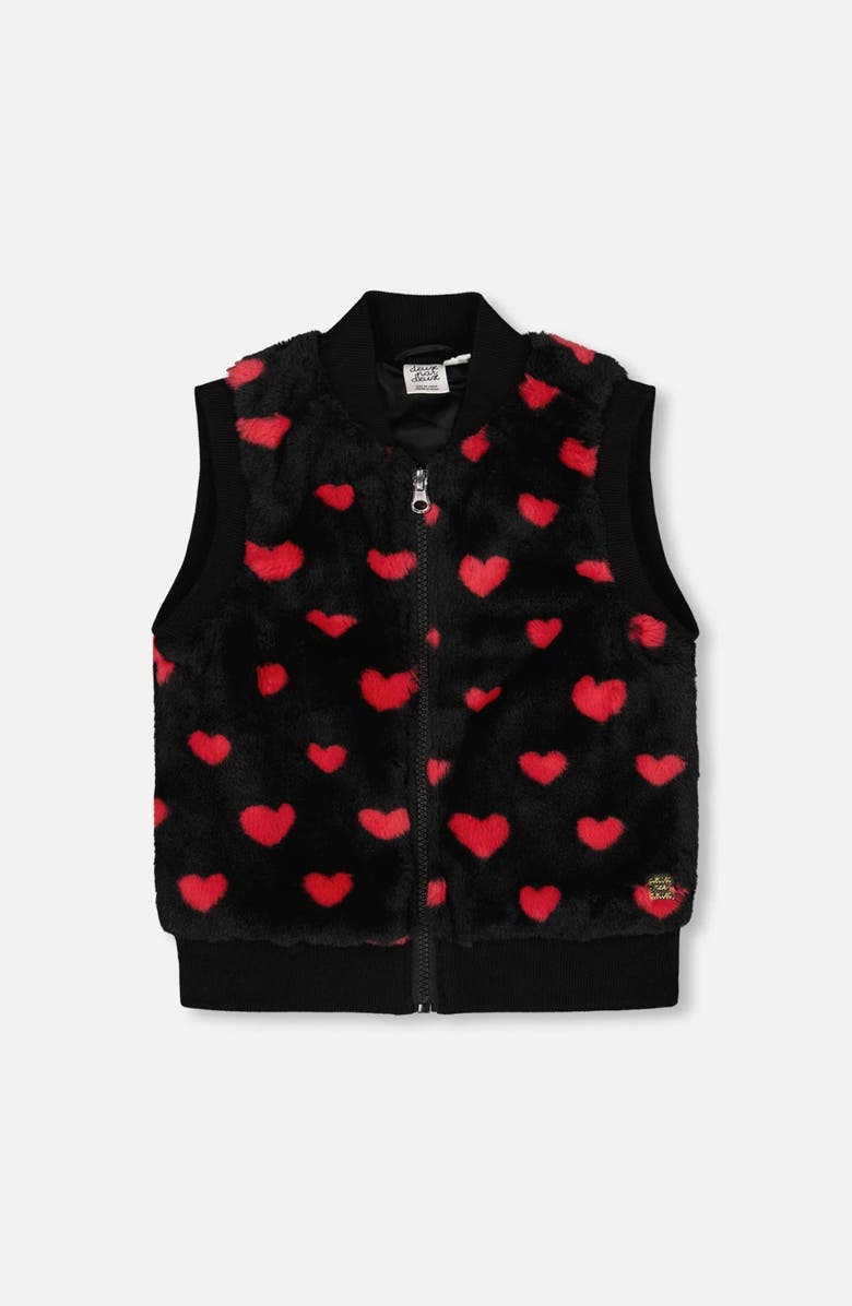 Deux par Deux Faux Fur Sleeveless Vest with Hearts, Main, color, 