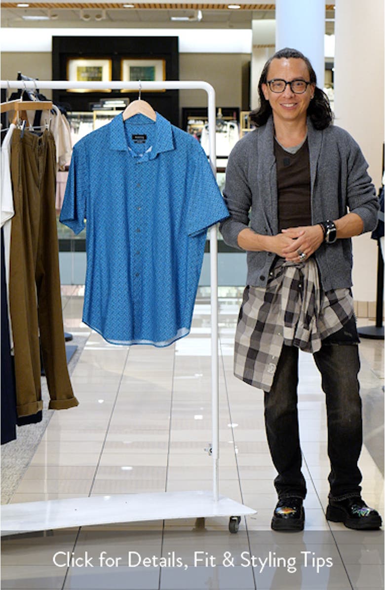 OoohCotton<sup>®</sup> Print Stretch Short Sleeve Button-Up Shirt, sales video thumbnail